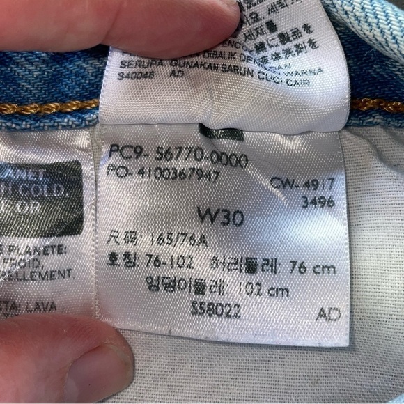 Levi’s Premium 501 High Rise Cut-Off Denim Shorts – Distressed with Colorful But - Picture 4 of 8